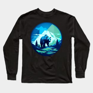 Geometric Bear In Ice Capped Mountains Long Sleeve T-Shirt